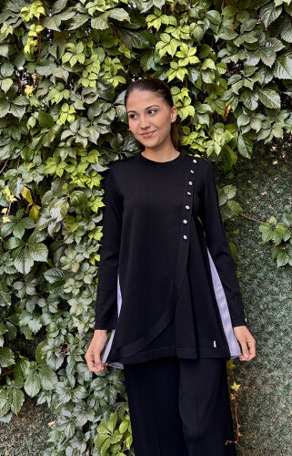 Miss Dalida Düğmeleri Ve Sırtı Poplin Triko Tunik BLACK - 1