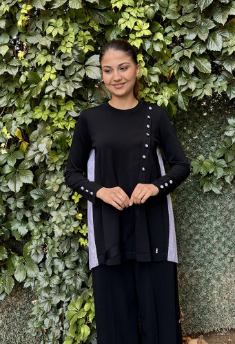 Miss Dalida Düğmeleri Ve Sırtı Poplin Triko Tunik BLACK - 3