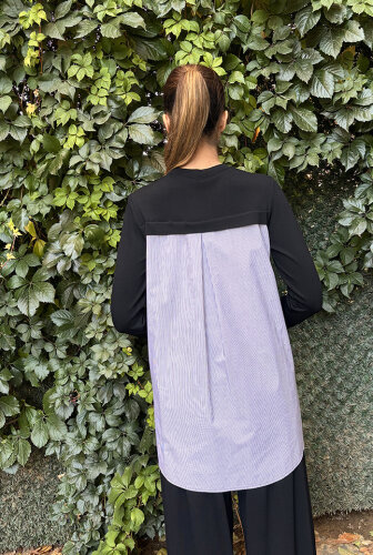 Miss Dalida Düğmeleri Ve Sırtı Poplin Triko Tunik BLACK - 4