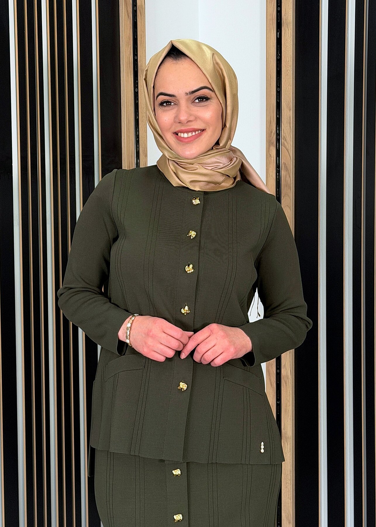Miss Dalida Düğmeli Klasik Triko Ceket KHAKİ - 1