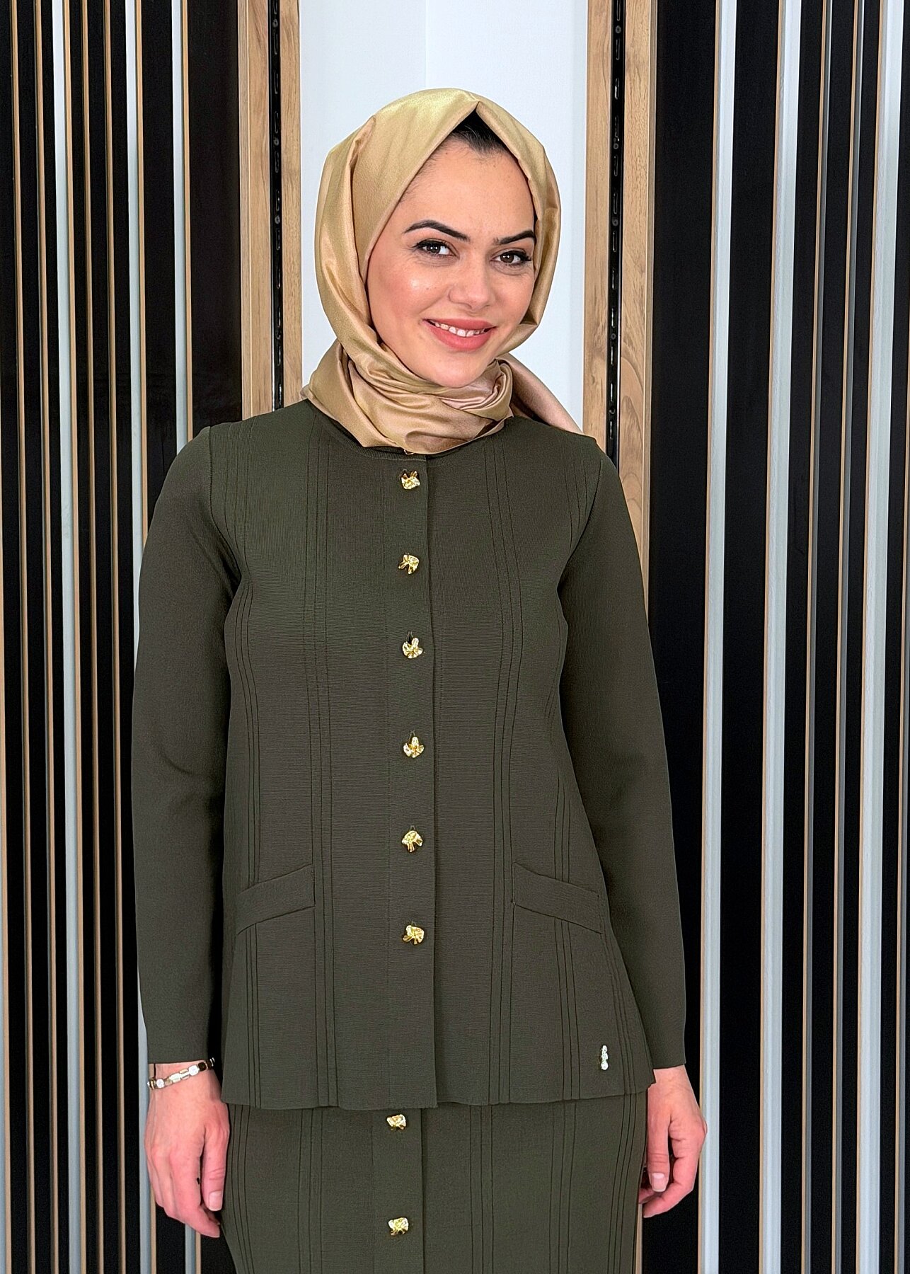 Miss Dalida Düğmeli Klasik Triko Ceket KHAKİ - 2