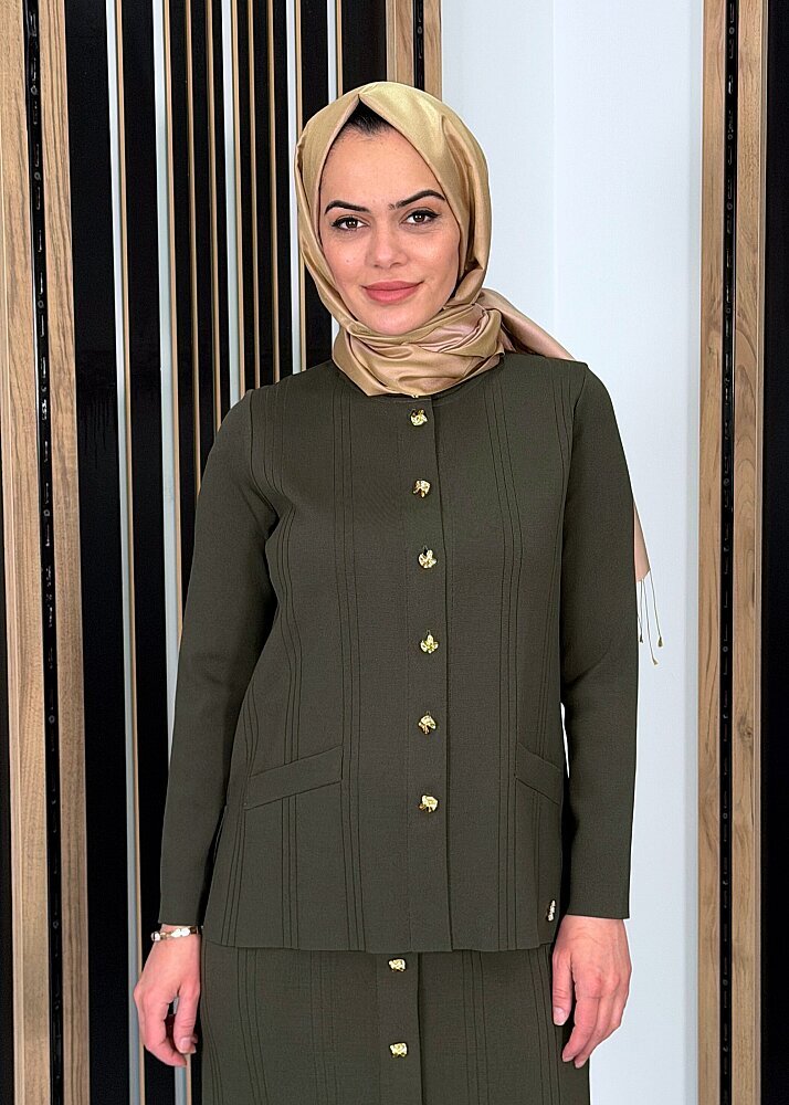 Miss Dalida Düğmeli Klasik Triko Ceket KHAKİ - 3