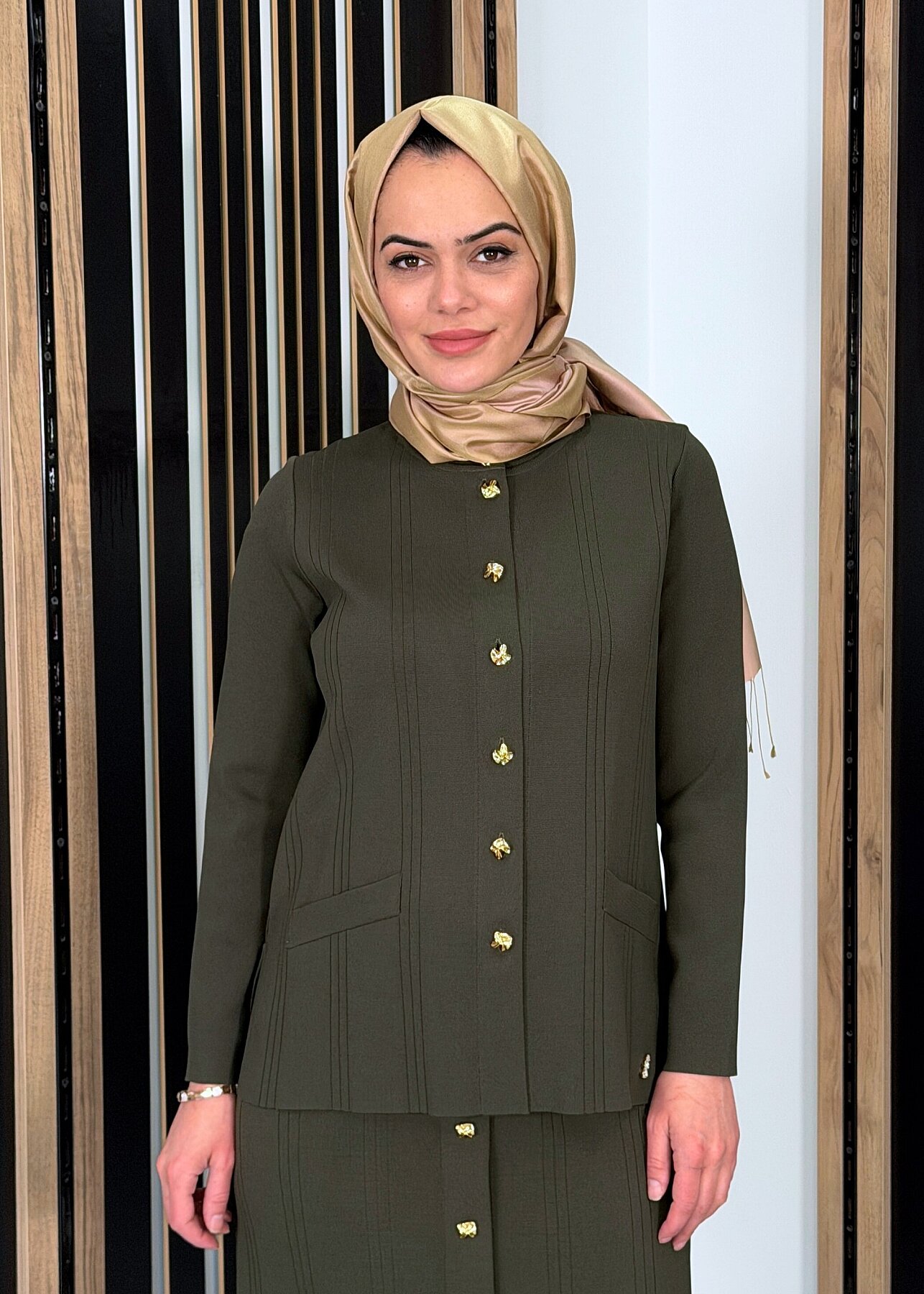 Miss Dalida Düğmeli Klasik Triko Ceket KHAKİ - 3