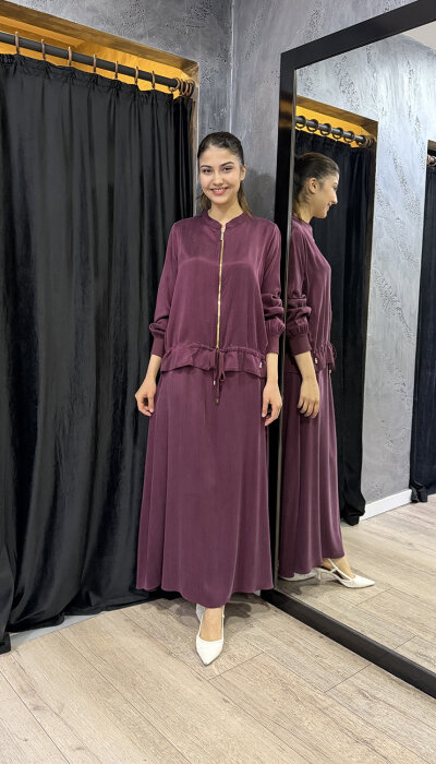 Miss Dalida Düz Kesim Cupro Etek Plum - 1