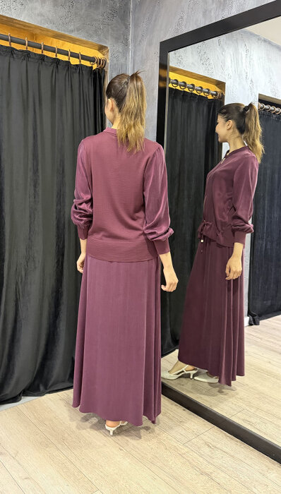 Miss Dalida Düz Kesim Cupro Etek Plum - 3