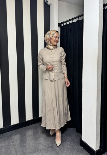 Miss Dalida Düz Keten Kısa Ceket Stone 