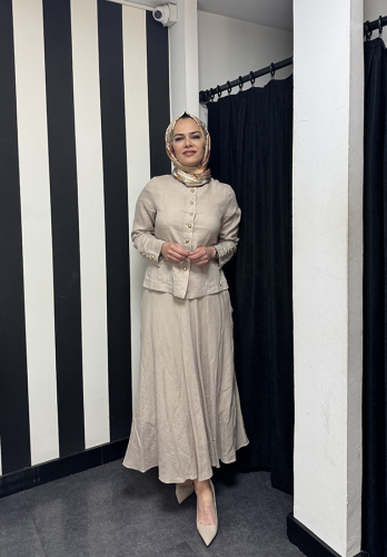 Miss Dalida Düz Keten Kısa Ceket Stone - 4