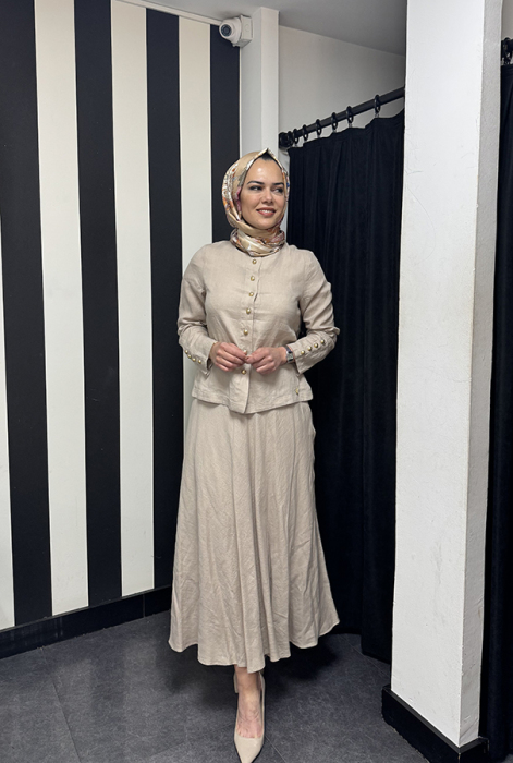 Miss Dalida Düz Keten Kısa Ceket Stone - 3