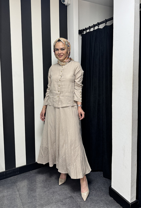 Miss Dalida Düz Keten Kısa Ceket Stone - 2