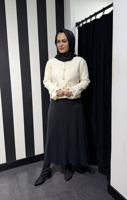 Miss Dalida Düz Renk A Kesim Cupra Etek BLACK - 2