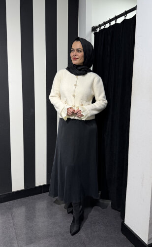 Miss Dalida Düz Renk A Kesim Cupra Etek BLACK - 3