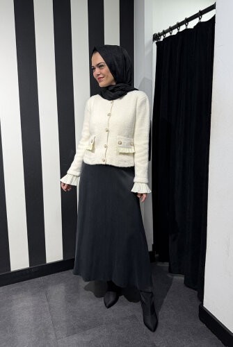 Miss Dalida Düz Renk A Kesim Cupra Etek BLACK - 5