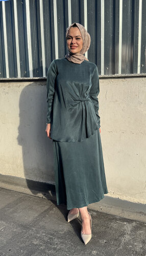 Miss Dalida Düz Renk A Kesim Cupra Etek PETROL - 4