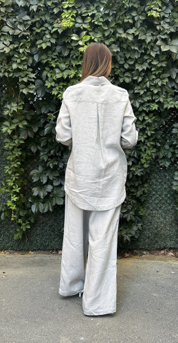 Miss Dalida Düz Renk Bol Paça Keten Pantolon GREY - 4