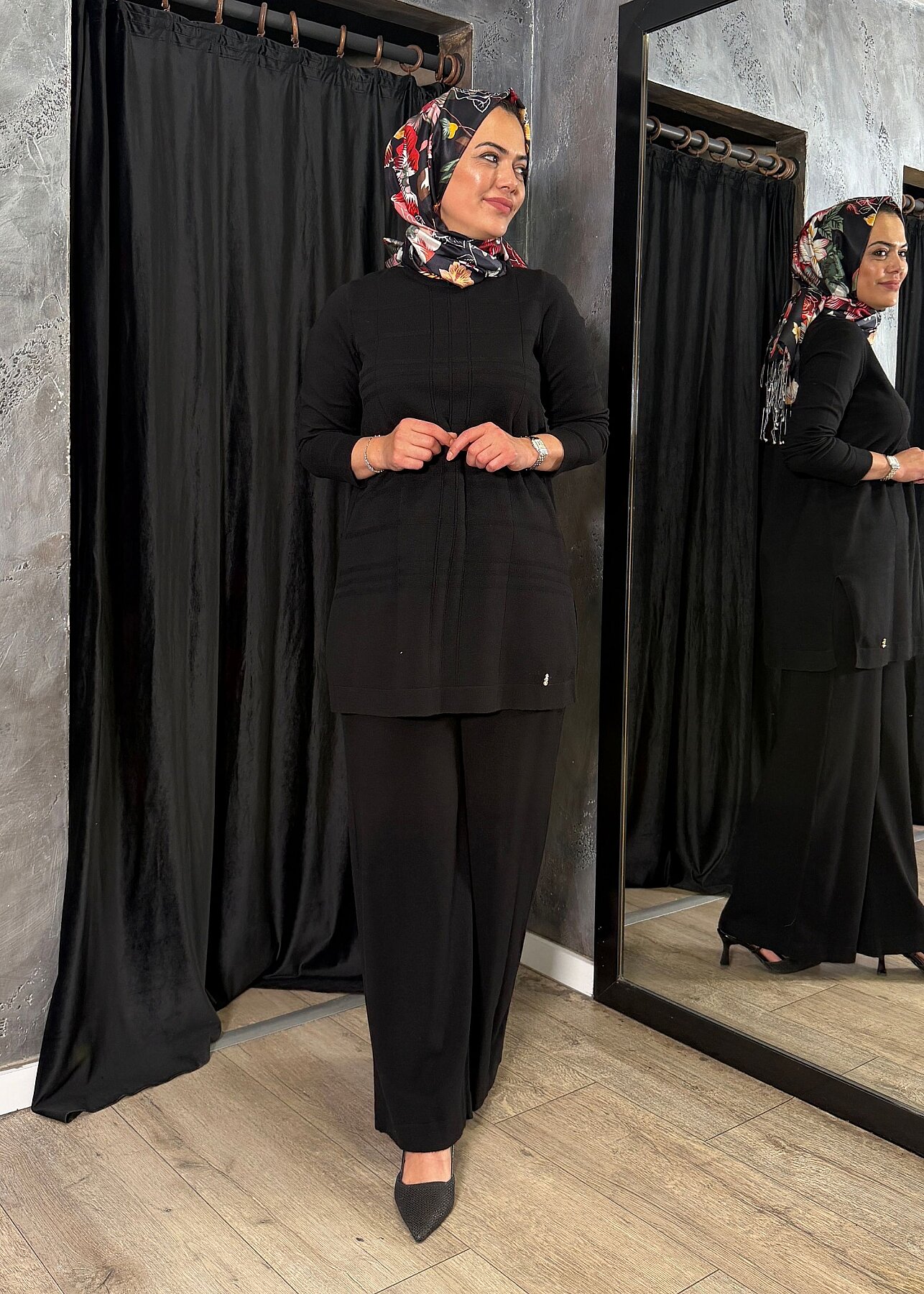 Miss Dalida Düz Renk Bol Paça Touch Me Pantolon BLACK - 3