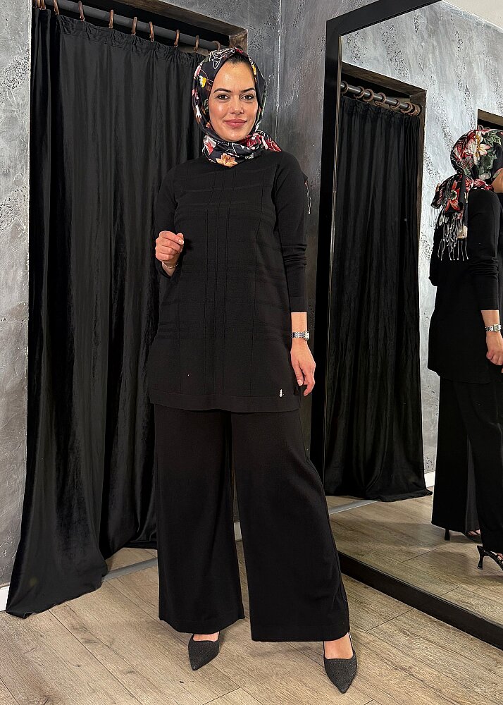 Miss Dalida Düz Renk Bol Paça Touch Me Pantolon BLACK - 4