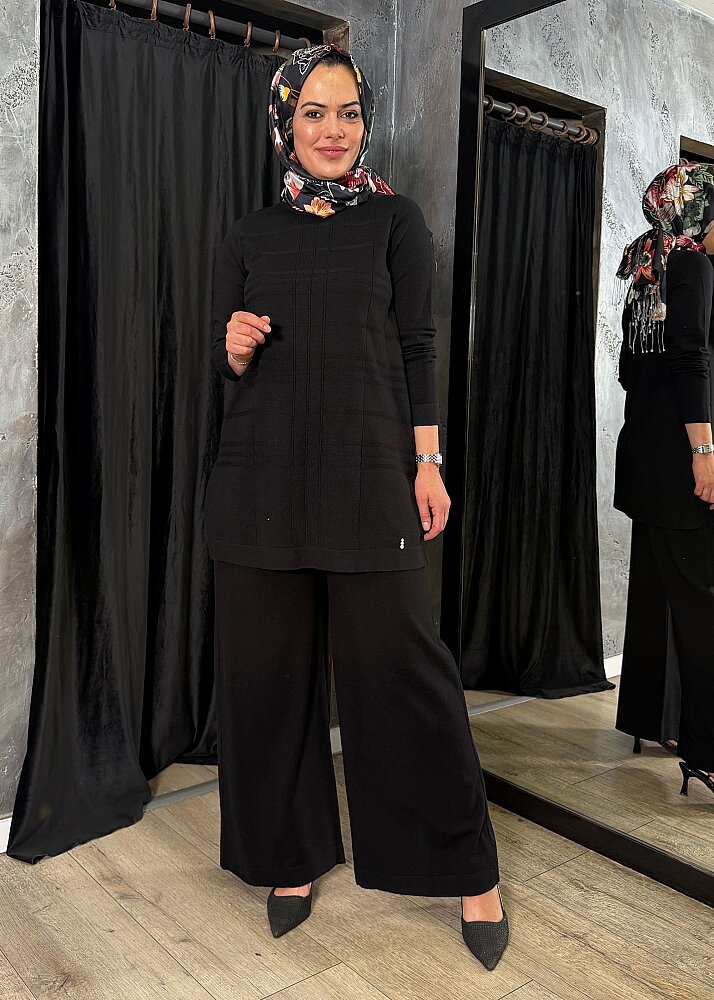 Miss Dalida Düz Renk Bol Paça Touch Me Pantolon BLACK