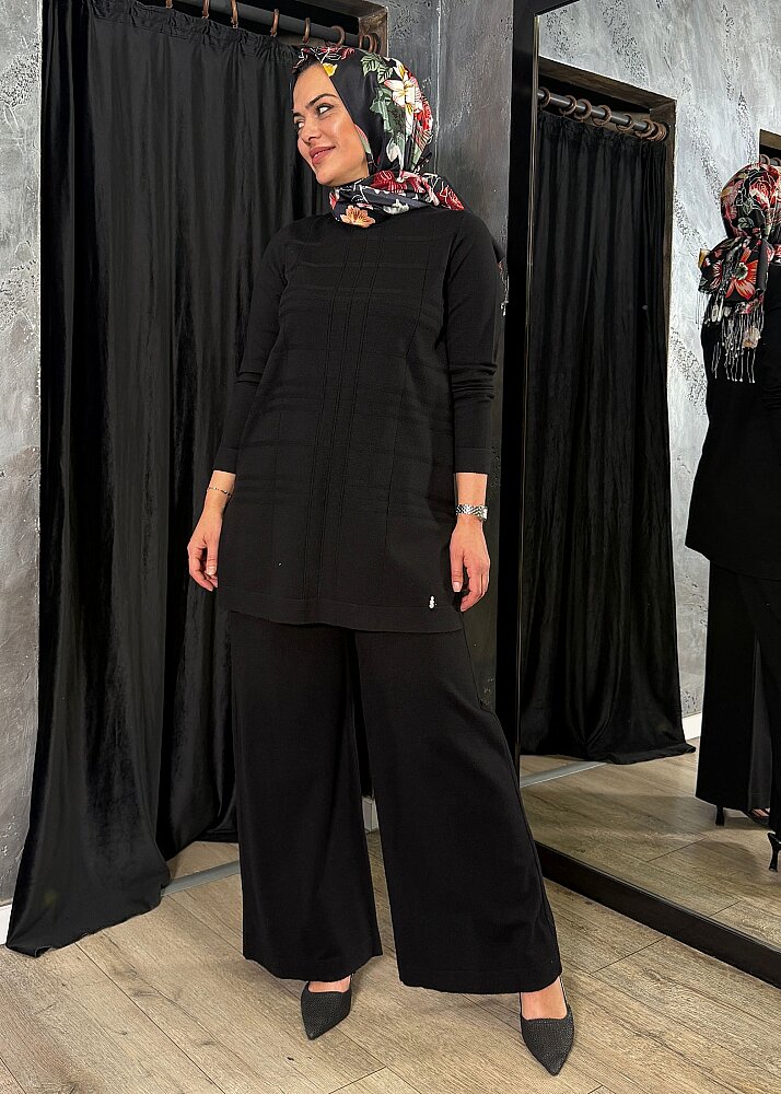 Miss Dalida Düz Renk Bol Paça Touch Me Pantolon BLACK - 5
