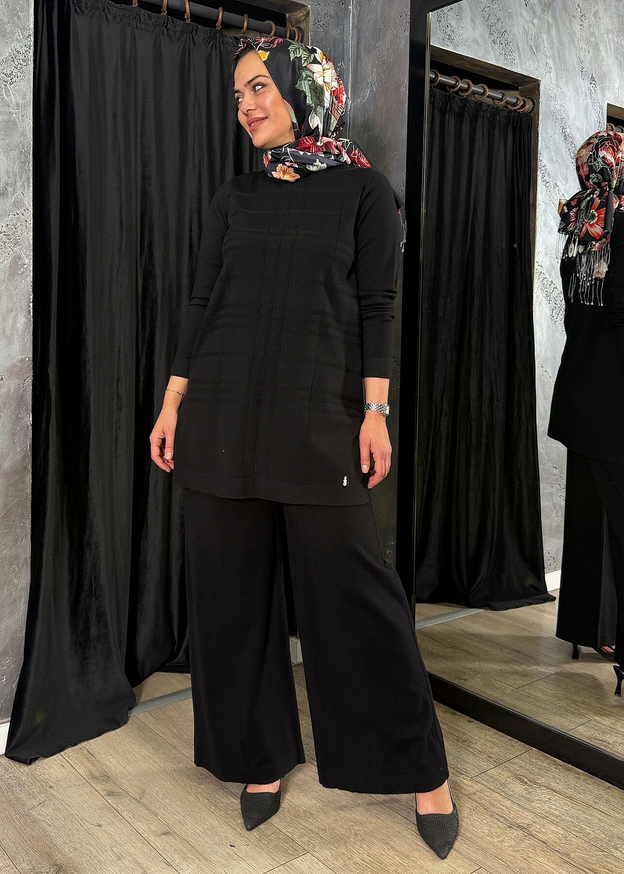 Miss Dalida Düz Renk Bol Paça Touch Me Pantolon BLACK - 5