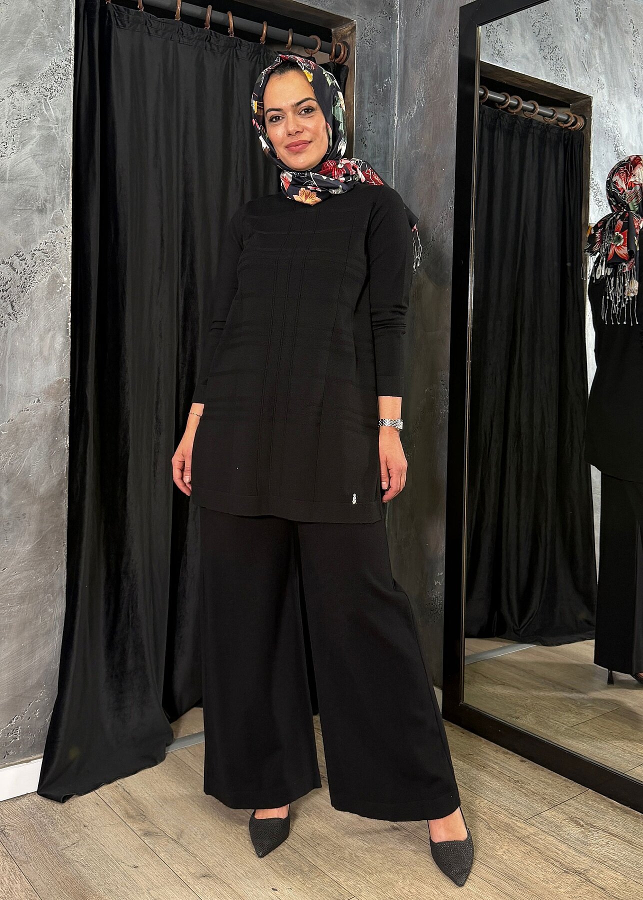 Miss Dalida Düz Renk Bol Paça Touch Me Pantolon BLACK - 6