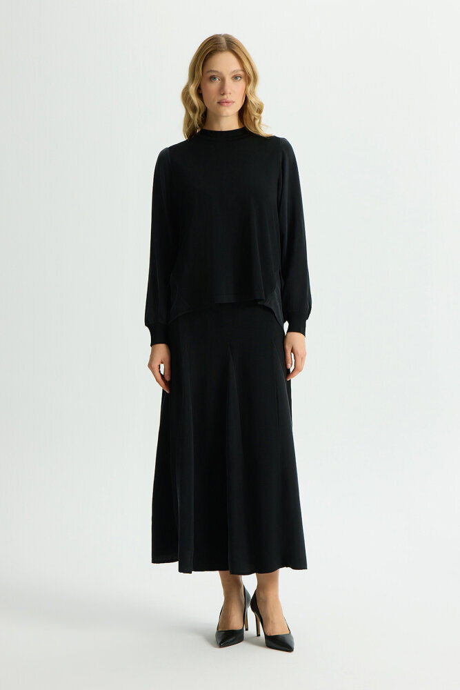 Miss Dalida Düz Renk Cupro Etek BLACK