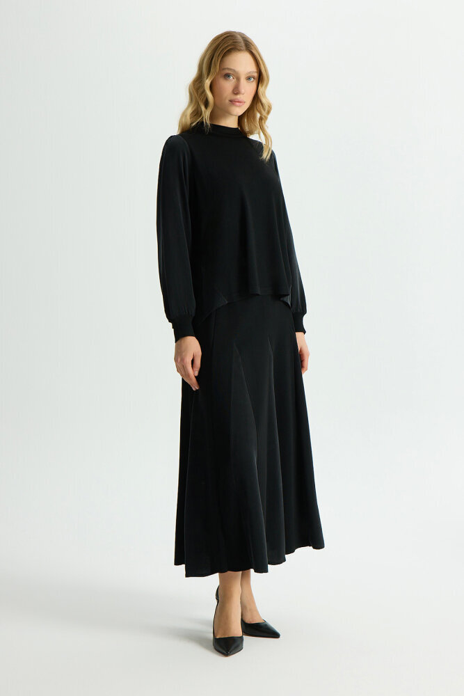 Miss Dalida Düz Renk Cupro Etek BLACK - 2