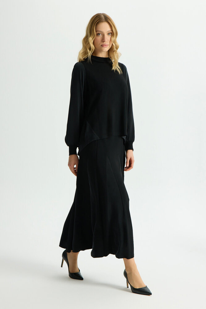 Miss Dalida Düz Renk Cupro Etek BLACK - 3