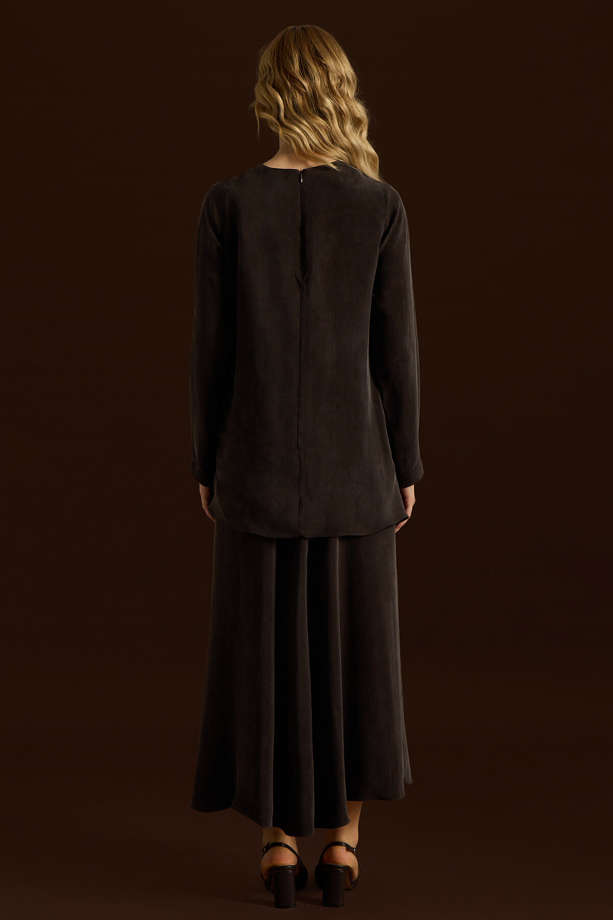 Miss Dalida Düz Renk Cupro Etek Cacao - 2