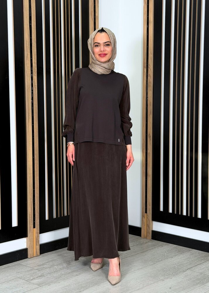 Miss Dalida Düz Renk Cupro Etek Cacao