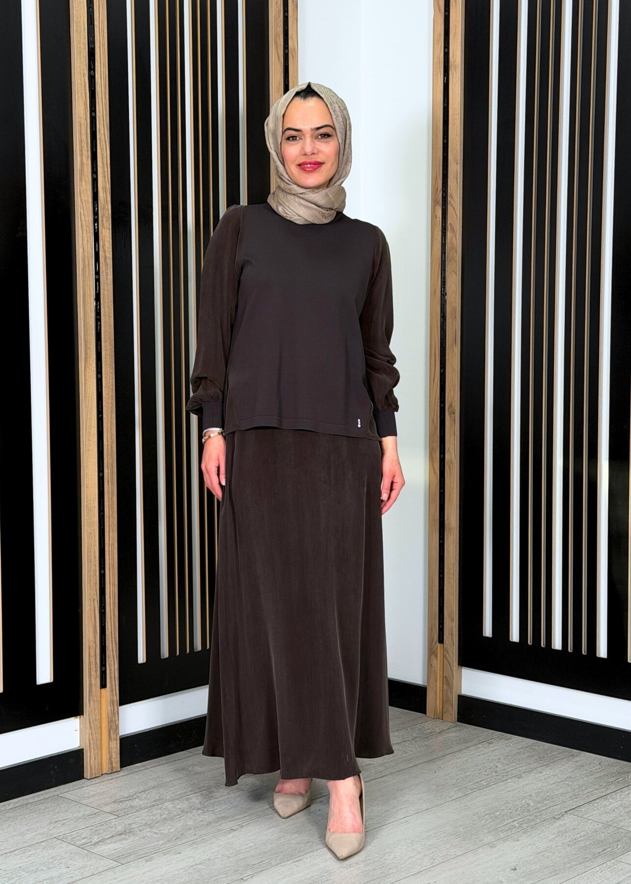 Miss Dalida Düz Renk Cupro Etek Cacao - 1