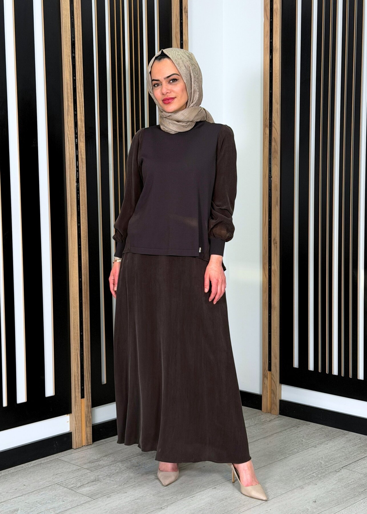 Miss Dalida Düz Renk Cupro Etek Cacao - 2
