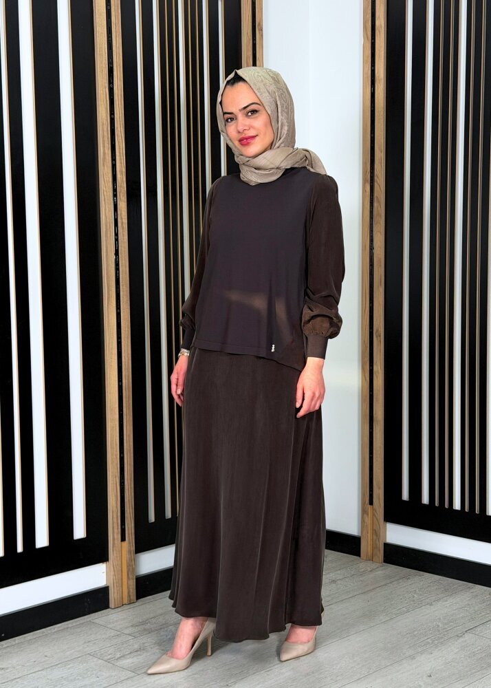 Miss Dalida Düz Renk Cupro Etek Cacao - 3