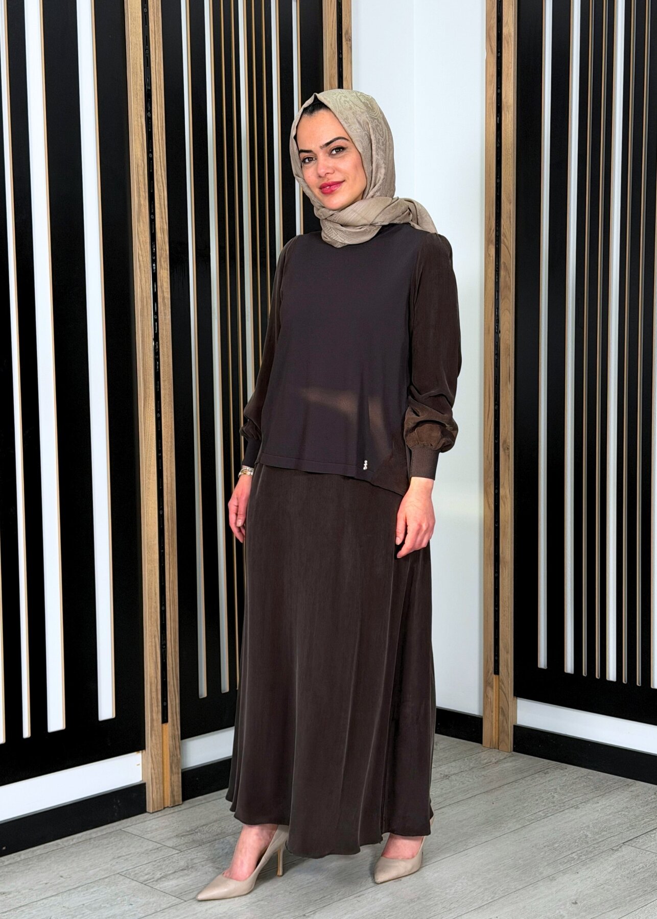 Miss Dalida Düz Renk Cupro Etek Cacao - 3