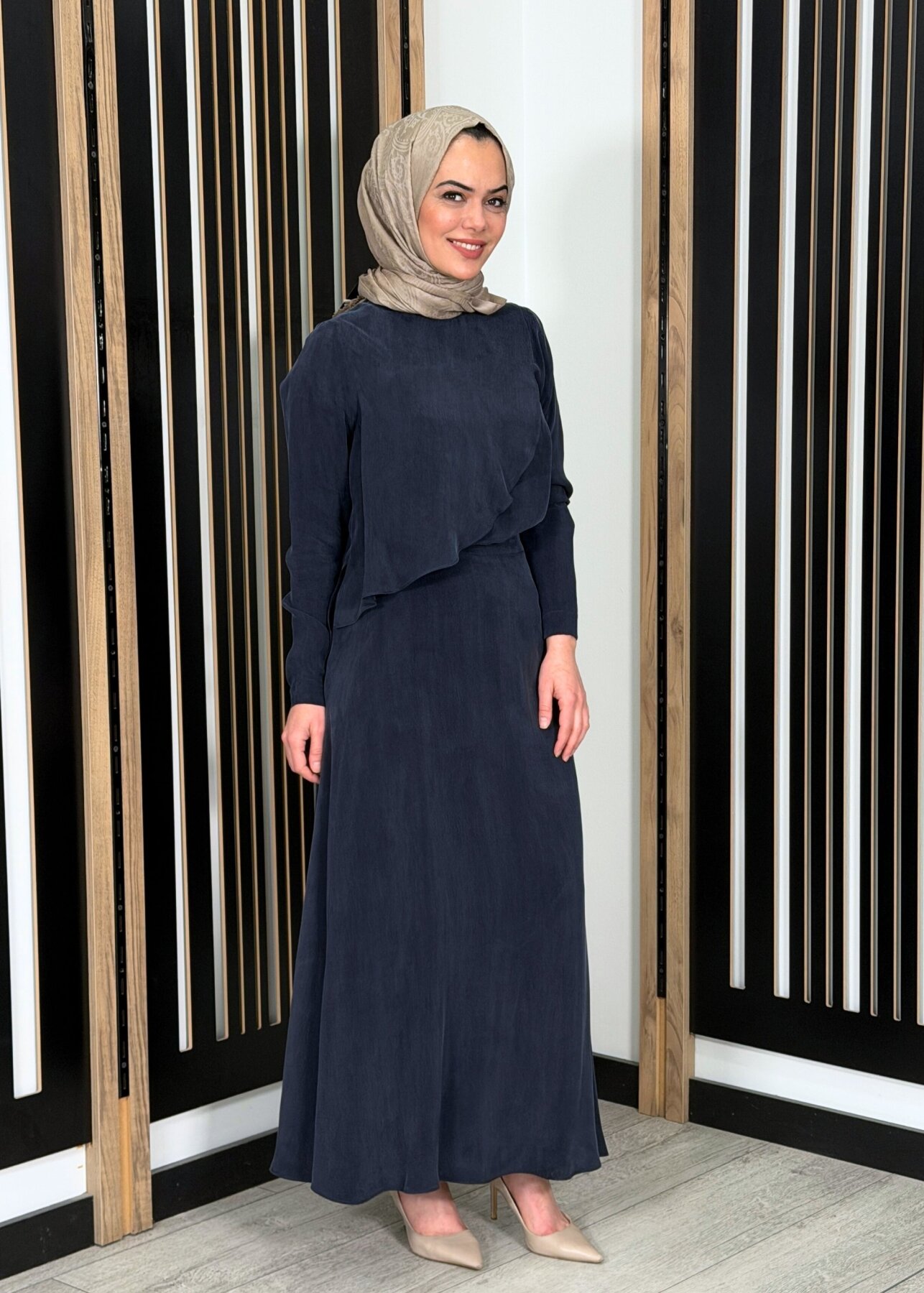 Miss Dalida Düz Renk Cupro Etek Dark Navy - 1