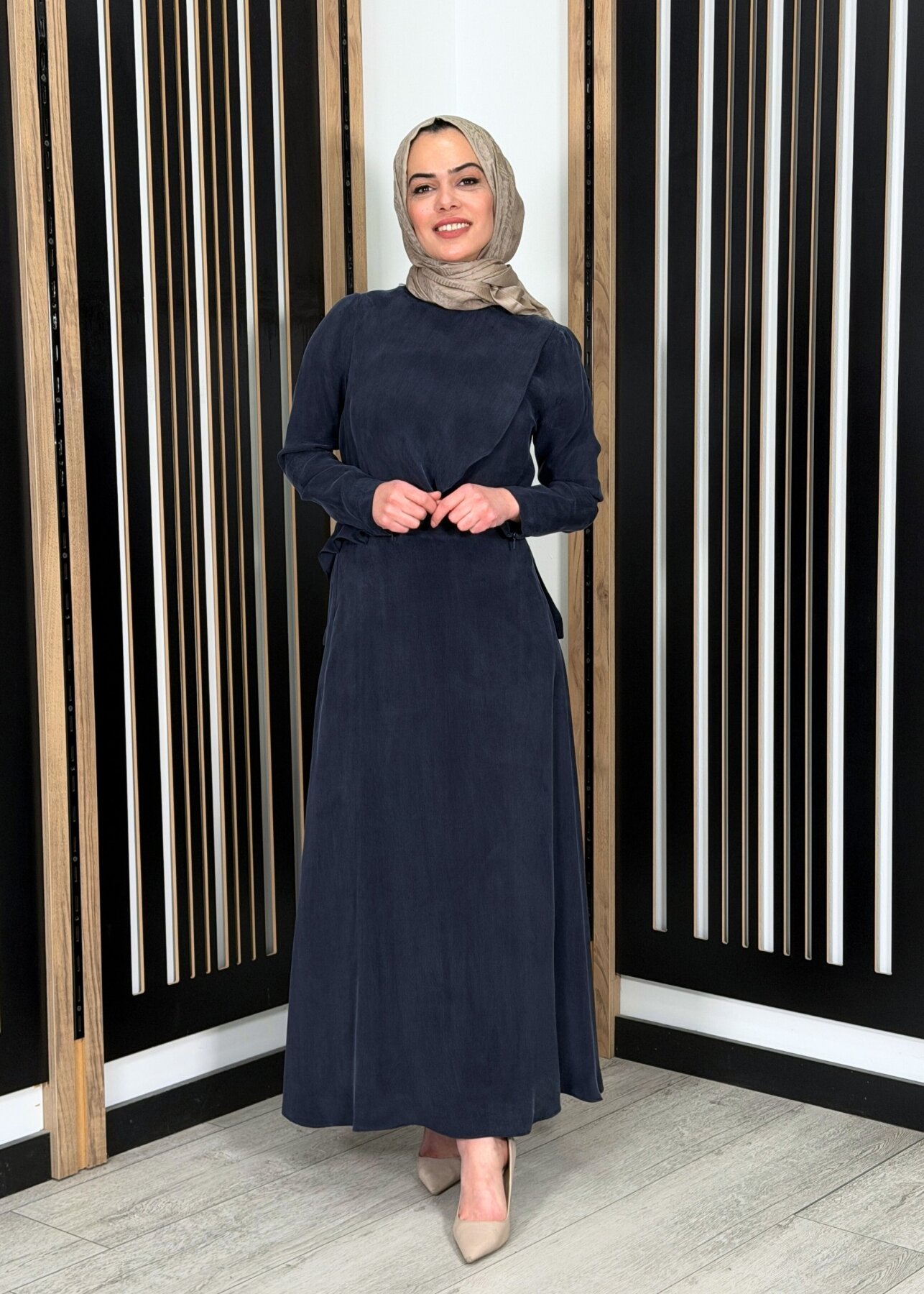 Miss Dalida Düz Renk Cupro Etek Dark Navy - 2