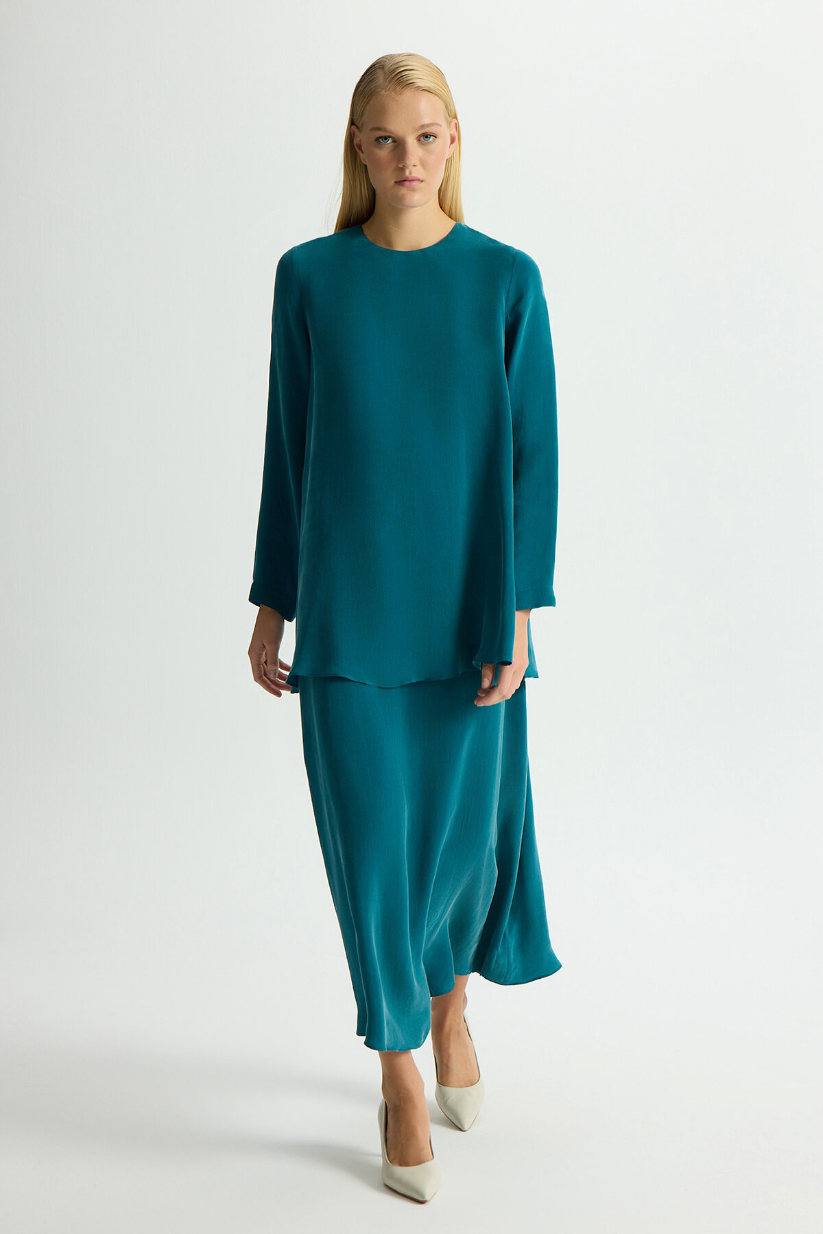 Miss Dalida Düz Renk Cupro Etek North Sea - 1