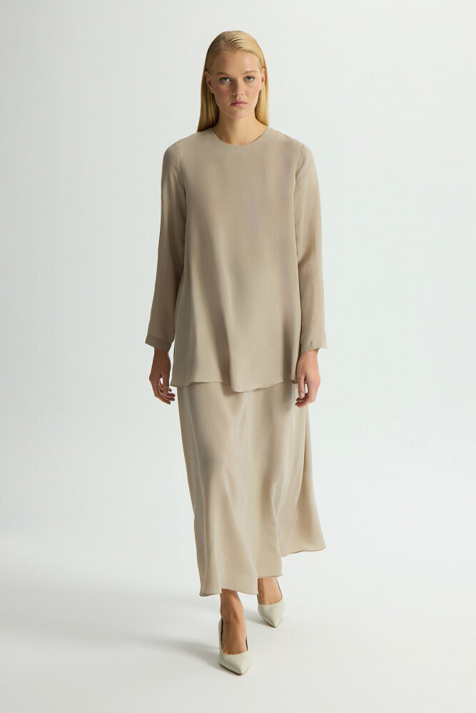 Miss Dalida Düz Renk Cupro Etek Stone