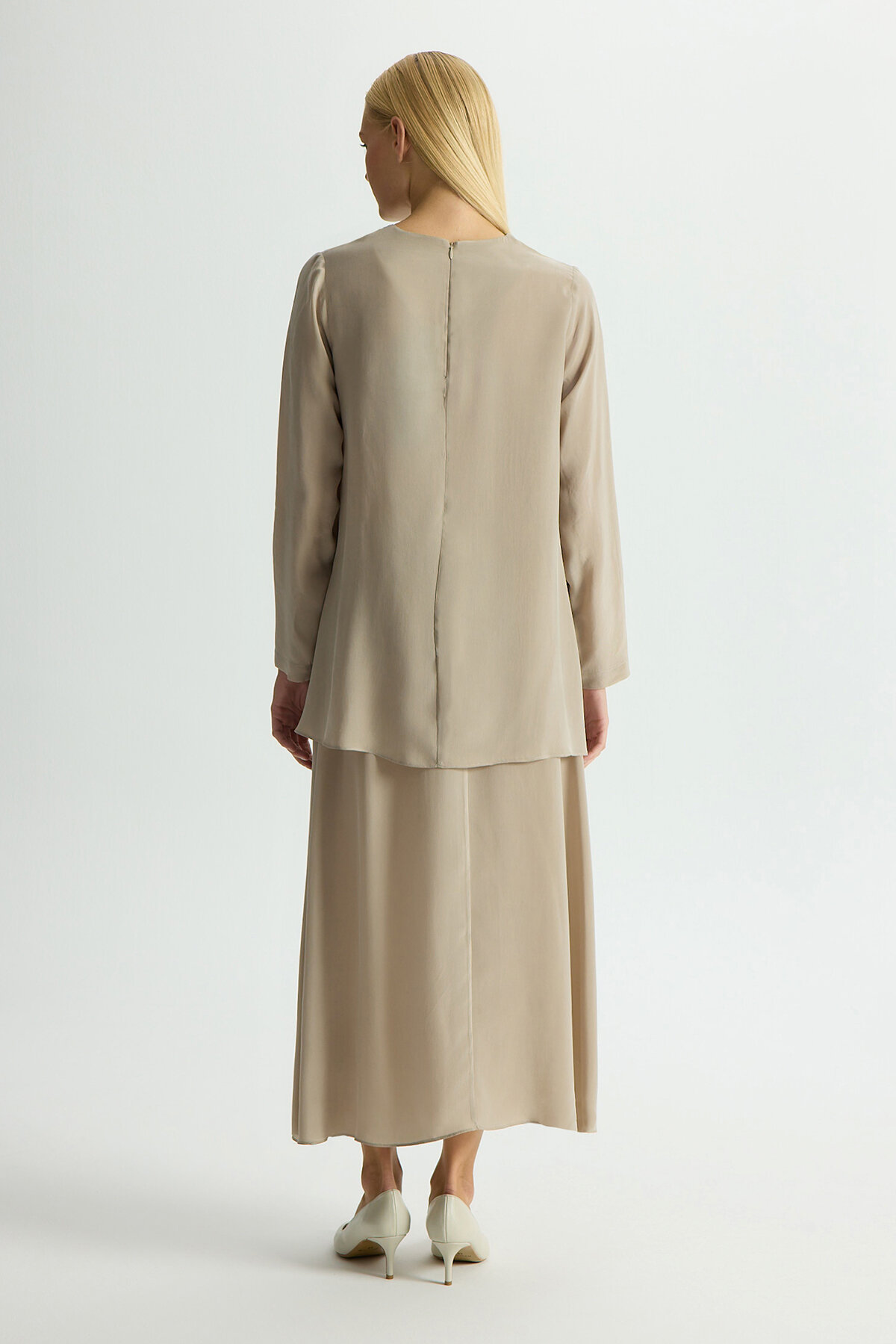 Miss Dalida Düz Renk Cupro Etek Stone - 2