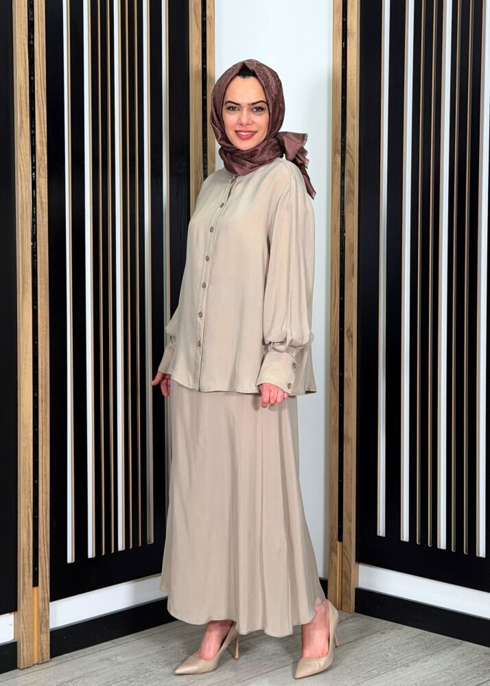 Miss Dalida Düz Renk Cupro Etek Stone