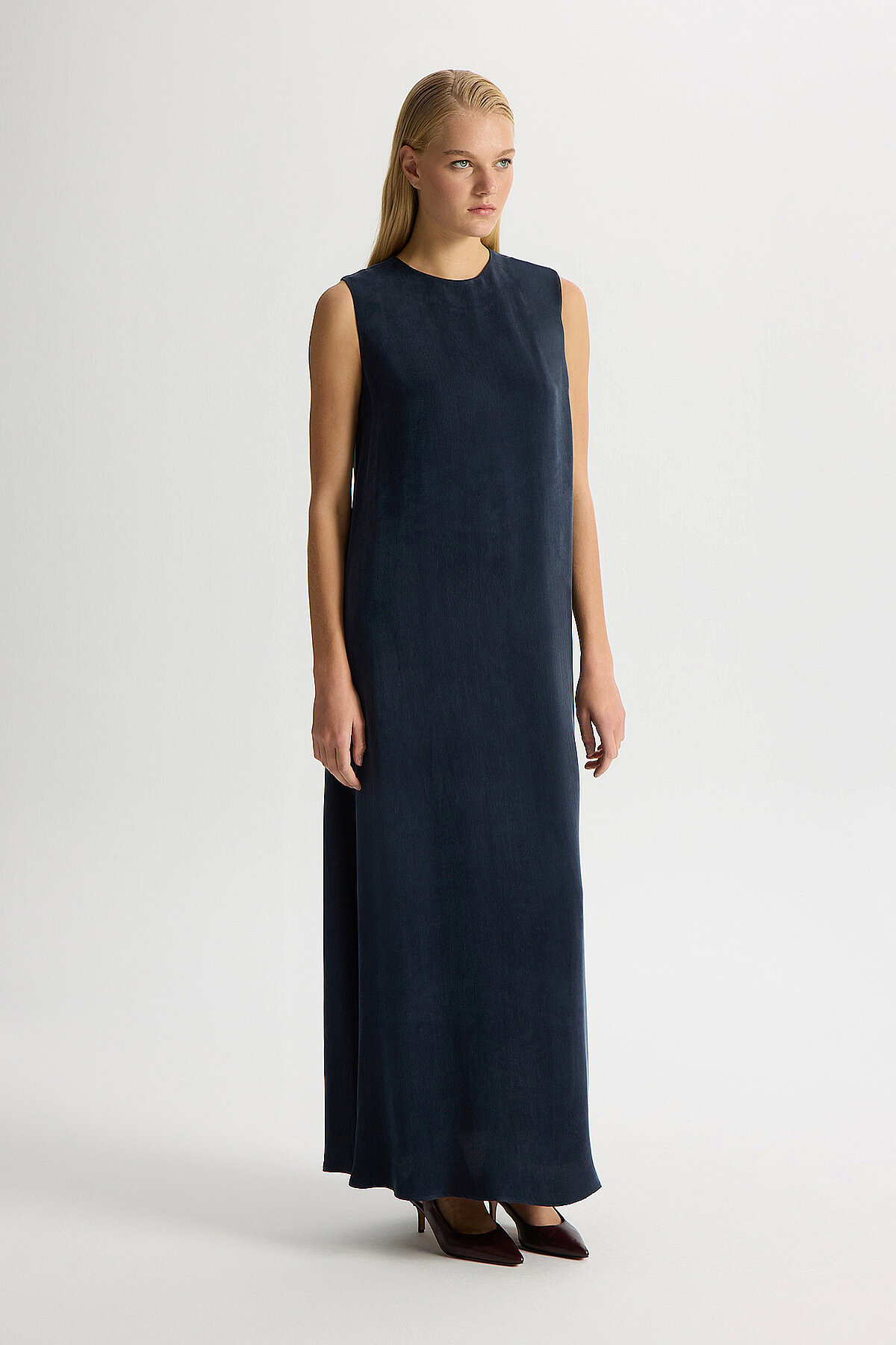 Miss Dalida Düz Renk Kolsuz Cupro Elbise Dark Navy - 2