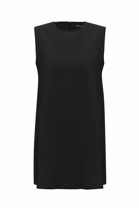 Miss Dalida Düz Renk Kolsuz Keten Tunik BLACK - 1
