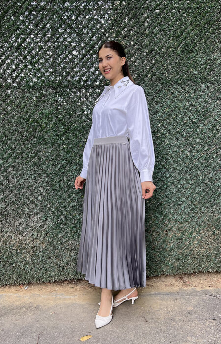 Miss Dalida Düz Renk Plise Etek ANTRASİT - 4