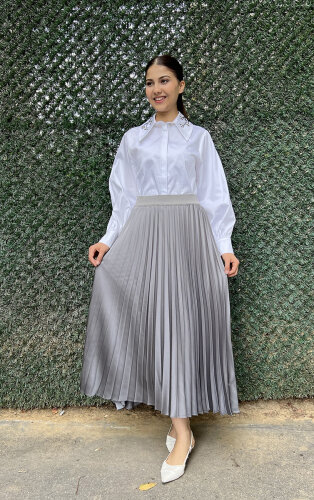 Miss Dalida Düz Renk Plise Etek ANTRASİT - 5