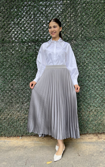 Miss Dalida Düz Renk Plise Etek ANTRASİT - 5