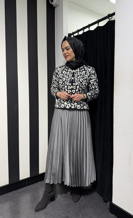 Miss Dalida Düz Renk Plise Etek ANTRASİT - 1