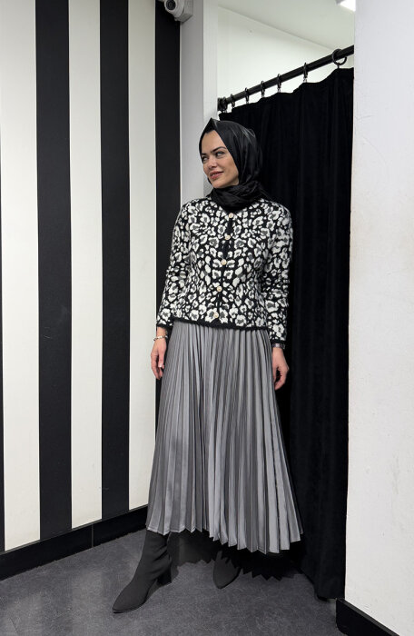 Miss Dalida Düz Renk Plise Etek ANTRASİT - 6