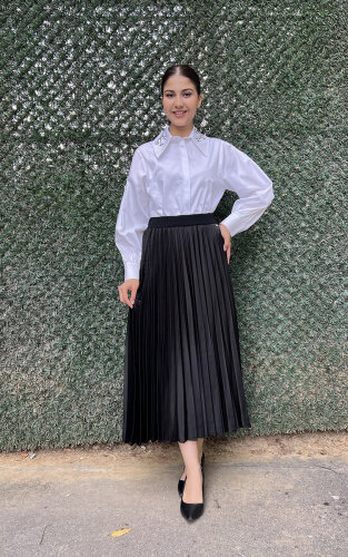 Miss Dalida Düz Renk Plise Etek BLACK