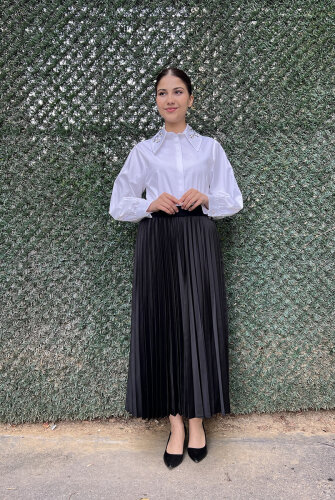 Miss Dalida Düz Renk Plise Etek BLACK - 2