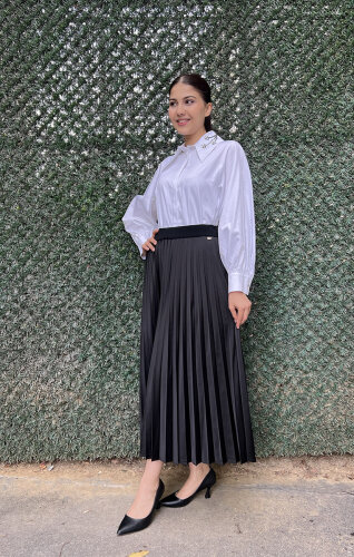 Miss Dalida Düz Renk Plise Etek BLACK - 3