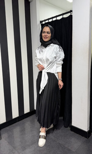 Miss Dalida Düz Renk Plise Etek BLACK - 5